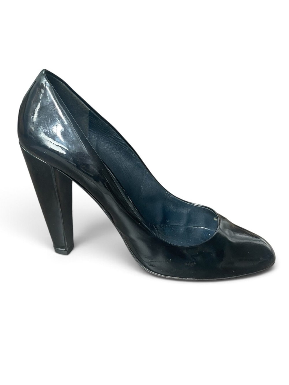 Miu Miu Black Patent Leather 4” Heel Pumps, Almond Toe, Designer, Italian, 39.5